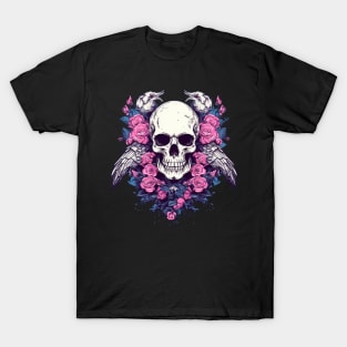 Skull with Birds and Flowers T-Shirt